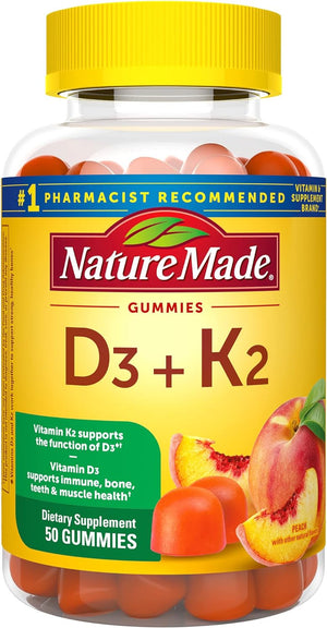 Vitamin D3 K2 Gummies, Vitamin D3 5000 IU per Serving, Bone, Teeth, Muscle, Immune Health Support, 50 Vitamin D + K2 Gummy Vitamins, 25 Day Supply