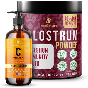 Instaskincare Vitamin C Serum 8Oz - Bovine Colostrum Powder 40% Igg 3.17 OZ