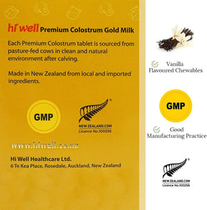 Hi Well Premium Grass-Fed Colostrum Gold Milk 200Tablets