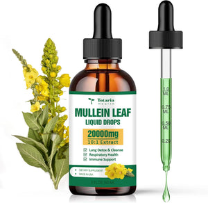 Mullein Drops for Lungs - 98% Absorption Rate 20000Mg Pure Mullein Leaf per Serving - Powerful Mullein for Lung Detox & Cleanse, Respiratory Health, Immunity - Alcohol Free, Natural & Vegan - 2 FL.OZ