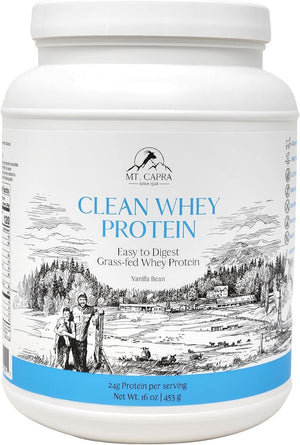 Mt. Capra Goat Whey Protein | Grass-Fed Undenatured Whey Protein Powder from Pastured Goats, High in Branch Chain Amino Acids, Natural Vanilla - 1 Pound