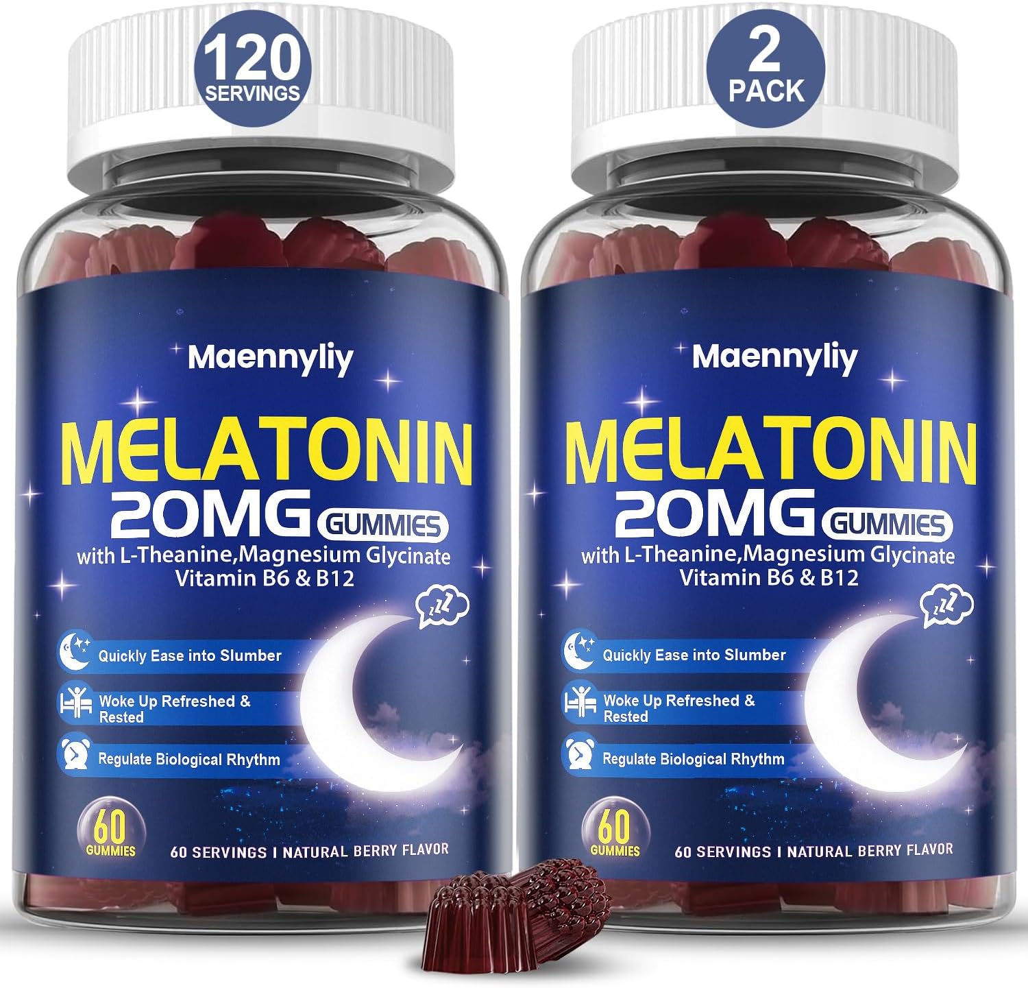 Melatonin Gummies 20Mg for Adults - Maximum Strength Melatonin Gummies with L-Theanine, Magnesium, Omega-3, MSM, D3 & Zinc - Non-Habit Forming, Vegan, Non GMO, Natural Mixed Berry Flavor