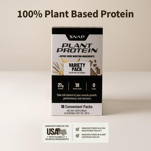Snap Supplements 100% Plant Based Protein Powder Stick Packs with Nitric Oxide Booster (10 Pack, Variety Pack)