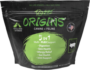 Origins 5-In-1 Dog Supplement - Powdered Food Topper W/Natural Omega 3 Fish Oil - Supports Healthy Digestion, Skin, and Coat - Helps Reduce Itching & Joint Inflammation (2 Lbs)