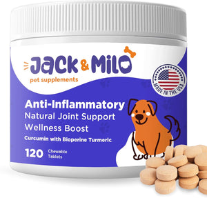 Jack & Milo Organic Cranberry Supplement for Dogs, Dog UTI Incontinence, Kidney and Bladder Control - Cranberry & Antioxidants - Bladder Control for Dogs, USA Made-Non GMO - 120 Tablets