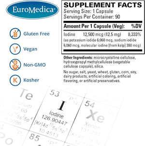 Euromedica Tri-Iodine, 6.25Mg, 90 Capsules - Potassium Iodide, Sodium Iodide & Molecular Iodine - Three Beneficial Forms of Iodine - Supports Healthy Thyroid & Immune Function - 90 Servings