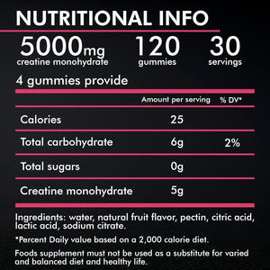 KP Creatine Monohydrate Gummies Pink Lemonade for Men & Women, 100% Creatine Pink Lemonade Gummies, 5G per Serving + Vegan, Sugar Free + Strength, Energy, Muscle & Booty Gain - 120 Count