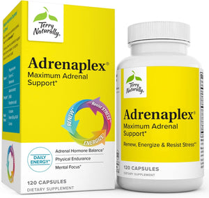 Terry Naturally Adrenaplex - 120 Capsules - Maximum Adrenal Support Supplement, Promotes Daily Energy, Mental Focus & Physical Endurance - Non-Gmo, Gluten-Free - 60 Servings