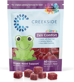 Zen Comfort for Kids, Organic Mood Support with 5-HTP, L-Theanine, Passionflower, Zinc, Pediatrician Formulated, Sugar-Free, Vegan, Berry Flavor, 45 Soft Chewables