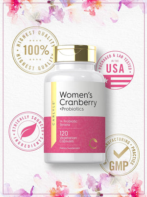 Women'S Cranberry plus Probiotics | 120 Capsules | with 14 Probiotic Strains | Vegetarian, Non-Gmo, Gluten Free Supplement