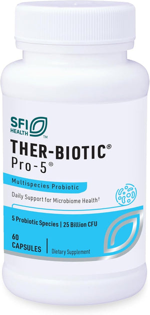Klaire Labs Pro-5 Probiotic - 25 Billion CFU High Dose Multispecies Gut Recolonization Support for Men & Women, Hypoallergenic & Dairy-Free (60 Capsules)