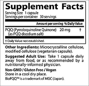 Doctor'S Best PQQ with Biopqq, Non-Gmo, Vegan, Gluten & Soy Free, 20 Mg, 30 Count