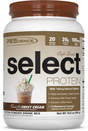 Pescience Select Cafe Protein, Vanilla Sweet Cream, 20 Servings, Coffee Flavored Whey and Casein Blend