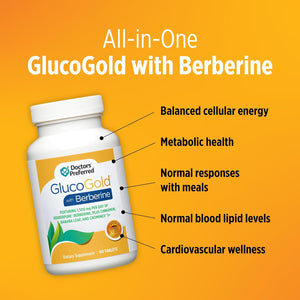 Glucogold with 1500 Mg per Day of Berberpure Berberine, Concentrated Cinnamon, Chromium, Banaba Leaf Extract (90 Tablets)