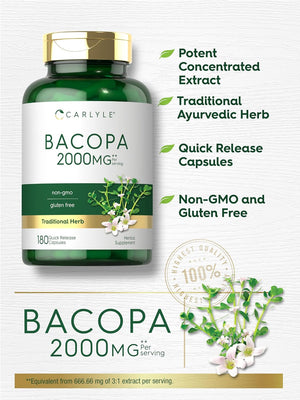 Carlyle Bacopa Monnieri Capsules | 180 Capsules | Gluten Free Supplement