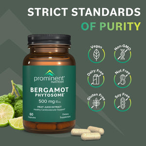 Bergamot Phytosome™ Supplement - Healthy Cardiovascular & Healthy Cholesterol Level Support - Bergamonth Supplement 500 Mg, 60 Day Supply