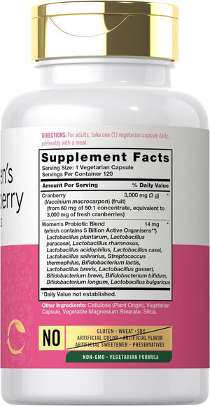 Women'S Cranberry plus Probiotics | 120 Capsules | with 14 Probiotic Strains | Vegetarian, Non-Gmo, Gluten Free Supplement