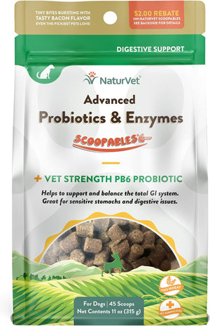 Veterinarian Strength Advanced Probiotics, Healthy Enzymes and PB6 Probiotic Supplement for Your Dogs Stomach, Intestine, Digestion and GI Tract Health, Made by Naturvet, 120 Soft Chews