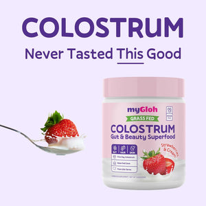 Colostrum Powder Premium | Gut Health & Bloating, Hair Growth & Skin Glow, Immunity | Natural Flavor Strawberries & Cream | Grass-Fed Bovine Colostrum Supplement | High Igg, Gluten Free, Bioactives
