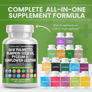 Saw Palmetto 10000Mg Pumpkin Seed Oil 3000Mg Pygeum 3000Mg Sunflower Lecithin 3000Mg Stinging Nettle Cranberry - Prostate Supplements for Men with Lycopene - 90 Caps