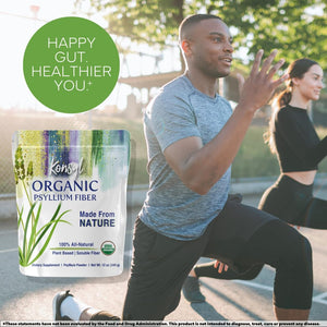 Konsyl Organic Psyllium Fiber - USDA Certified Psyllium Husk Daily Fiber Powder - All Natural Soluble Fiber, Gluten-Free & Sugar-Free - 340G Gusset Bag