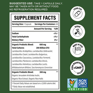 Probiotics for Women & Men, 200 Billion CFU 12 Strains with 3 Organic Prebiotics and Probiotics for Digestive Health Gut, Immune, Bloating & Gas, Energy, Overall Health, Shelf Stable - 2 Month Supply