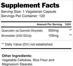 Quercetin 500Mg with Bromelain 100Mg 120 Vegetarian Capsules | Natural Antioxidant Supplement | Relief Complex | Dihydrate Pure Powder Extract Cap 500 Mg Plus