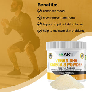 AKI Omega 3 DHA Micro Algae Powder Supplements - Plant-Based Keto Vitamin for Inflammation - Alternative to Fish or Krill Oil | Vegan & Gmo-Free (1.94 Oz / 55G)