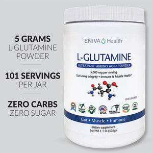 L-Glutamine Pure Powder, Unflavored (101 Servings) | Vegan, Gluten-Free, Sugar-Free, Non-Gmo | Doctor-Formulated, USA Made | Gut Health, Leaky Gut, Bloating, Muscle Health, Immune System