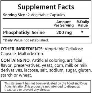 Phosphatidyl Serine 200 Mg 240 Vegetable Capsules, 99% Purity Phosphatidyl Serine. Supports Memory & Brain Function
