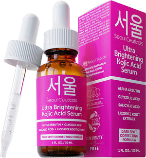 Seoulceuticals Korean Skin Care Kojic Acid Serum Alpha Arbutin Serum – Dark Spot Remover Corrector Glycolic Acid Serum + Salicylic Acid K Beauty 1Oz