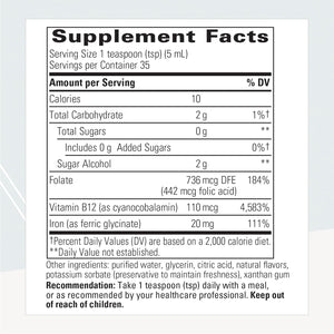 Liquid Iron - Iron Supplement with Vitamin B12 and Folate - Vegan, Gluten-Free & Dairy-Free Supplement for Energy Support* - 6 Fl Oz, Apple Cinnamon Flavored