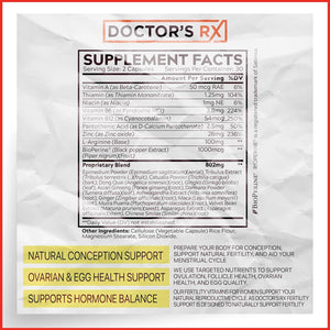 Doctor'S RX | #1 Rated Female Fertility Prenatal Supplement for Higher Conception Rates, Healthier Eggs & Hormone Balance | Ultra Dosed + 14 Ingredients | 3Rd Party Tested & USA Made - 60 Capsules