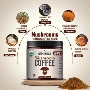 La Republica Organic Mushroom Coffee (35 Servings) Full-Fruiting Bodies No Mycilium, Arabica W/Lion'S Mane, Reishi, Chaga, Cordyceps, Shiitake, Maitake, and Turkey Tail
