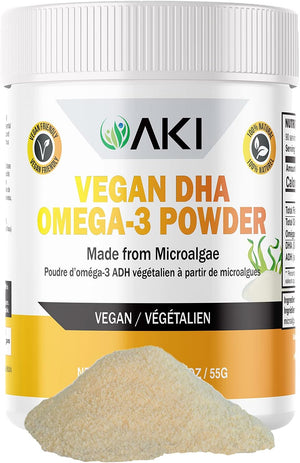 AKI Omega 3 DHA Micro Algae Powder Supplements - Plant-Based Keto Vitamin for Inflammation - Alternative to Fish or Krill Oil | Vegan & Gmo-Free (1.94 Oz / 55G)