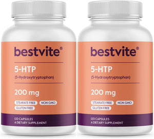 BESTVITE 5-HTP 200Mg per Capsule (240 Capsules) (120 X 2) - No Stearates or Flow Agents - Gluten Free - Non GMO