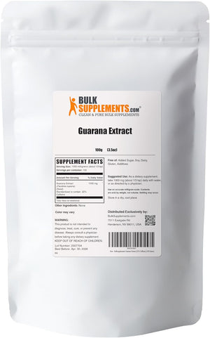Bulksupplements.Com Guarana Extract Powder - Natural Caffeine Supplement, from Guarana Seed. Guarana Powder - Gluten Free, 1000Mg per Serving, 100G (3.5 Oz) (Pack of 1)