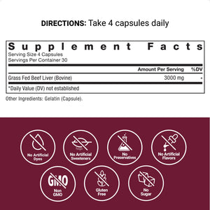 Primal Origins Beef Liver Capsules Made with Grass Fed Beef, Beef Organ Supplement, 120 Capsules