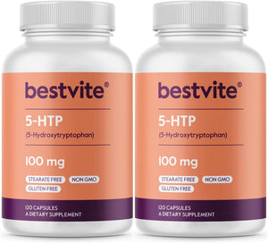 BESTVITE 5-HTP 200Mg per Capsule (240 Capsules) (120 X 2) - No Stearates or Flow Agents - Gluten Free - Non GMO