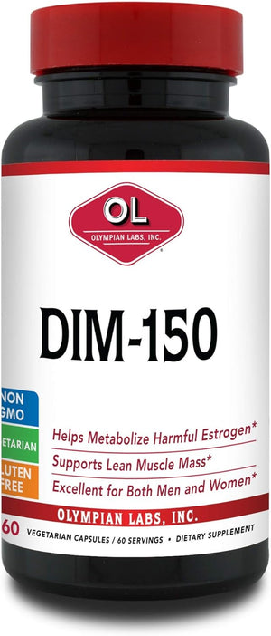 Olympian Labs DIM Supplement 150Mg - DIM Diindolylmethane 30 Capsule Supply of DIM for Estrogen Balance, Hormone Menopause Relief, Acne Treatment, PCOS, Bodybuilding