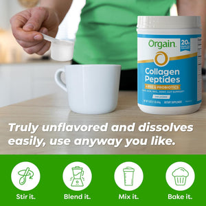 Hydrolyzed Collagen Peptides + Prebiotic & Probiotics Powder for Women & Men, 20G Grass Fed Collagen, 1 Billion CFU - Supports Digestive, Hair, Skin & Joint Health, Non-Gmo, Type I & III, 1Lb