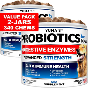 Probiotics for Dogs and Digestive Enzymes - 170 Dog Probiotics Chews - Dog Probiotic - anti Diarrhea, Upset Stomach & Gas Relief, Constipation, Canine Prebiotic - Pet Fiber Supplement - Gut Health