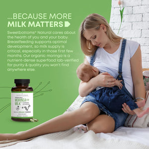 Lactation Supplement - Organic Moringa Capsules for Breastfeeding Support to Increase Breastmilk Supply (120 Ct) Pure Malunggay Leaf Powder for Milk Production Booster & Postnatal Vitamins a E K 500Mg