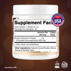 Vitamatic Bovine Colostrum Powder - Supplement for Gut Health, Hair Growth, Beauty, Muscle Recovery, & Immune Support - Easy to Mix - 30 Servings (Unflavored) (30 Servings, Chocolate)