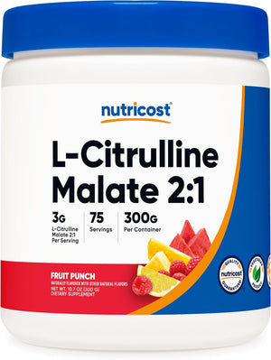 L-Citrulline Malate 2:1 (300G) Fruit Punch - Workout Support, Muscle Performance, Nitric Oxide Booster - Fitness Supplement Powder, 75 Servings
