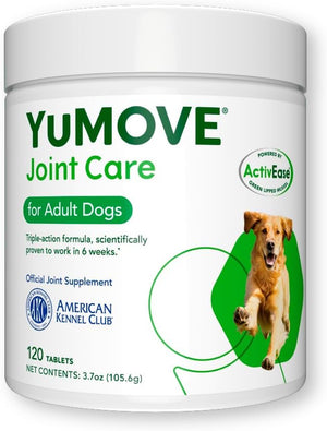 Yumove Adult Dog Tablets | Hip and Joint Supplement for Dogs with Glucosamine, Chondroitin, Hyaluronic Acid, Green Lipped Mussel | Dogs Aged 6 to 8 | 120 Count Tablets, Treat Colored