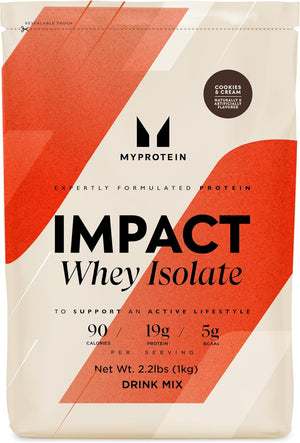 Myprotein Impact Whey Protein Isolate, 2.2 Lbs (40 Servings) Cookies & Cream, 19G Protein, 3.5G Glutamine & 4.5G BCAA per Serving, Protein Shake for Muscle Strength & Recovery