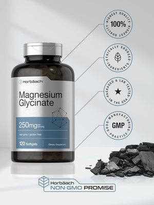 Horbäach Magnesium Glycinate | 250Mg | 120 Softgels | Non-Gmo and Gluten Free Supplement
