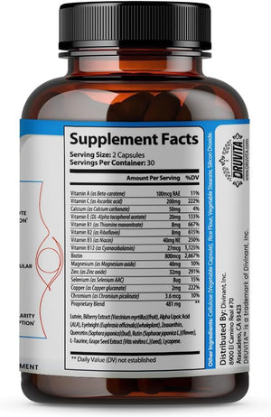 Blue Bliss Vision Support - Eye Vitamins with Lutein, Bilberry and Zeaxanthin - Vitamin Supplement for Macular Degeneration Support, Vision Health and Preservation for Adults Seniors 60 Capsules