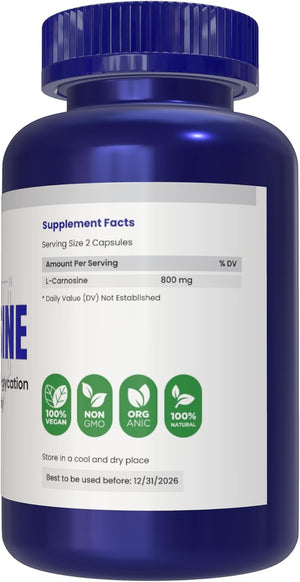 L-Carnosine 400Mg Capsules, 240 Count, L-Carnosine Supplement for Immune Support, Cellular Health, Energy Production, and Performance Enhancement